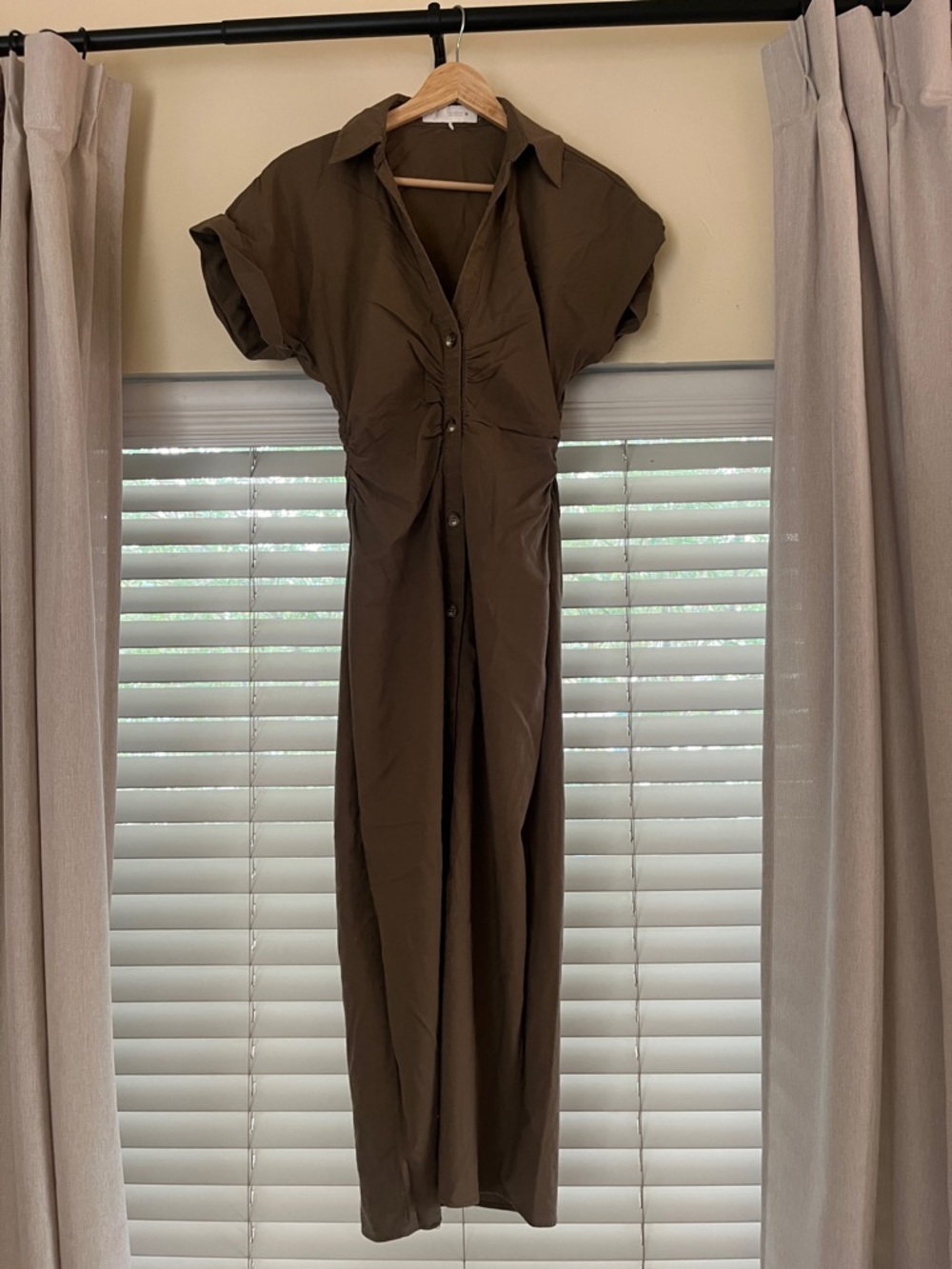 Zara Brown Button-Front Midi Shirt Dress